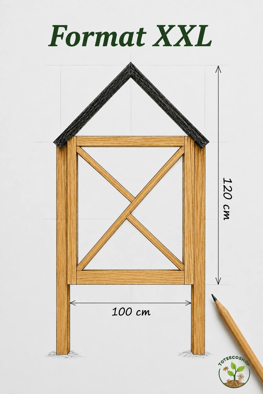 Hôtel à insectes Format XXL 100×120 cm à garnir soi-même — structure bois massif vide