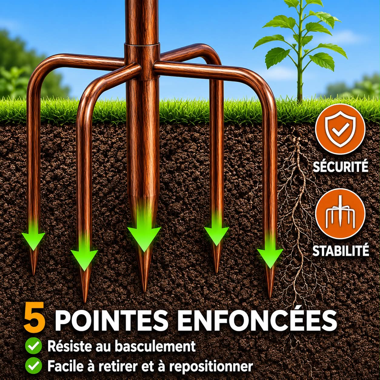 Système de fixation 5 pointes de la mangeoire sur pied - stable dans le sol