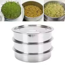 Germoir inox avec différentes graines germées  — vue rapprochée